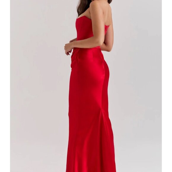 Red Satin Corset Dress, Size Small - Picture 2 of 4